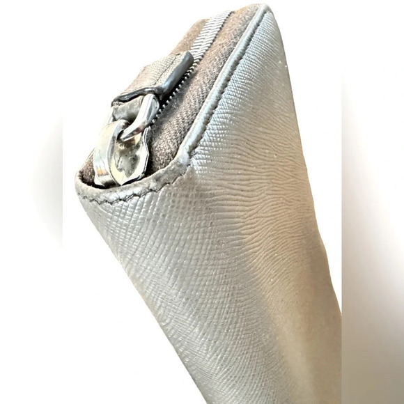 PRADA Gray Saffiano Leather Logo Embossed Zip-Around Long Wallet - Picture 10 of 13